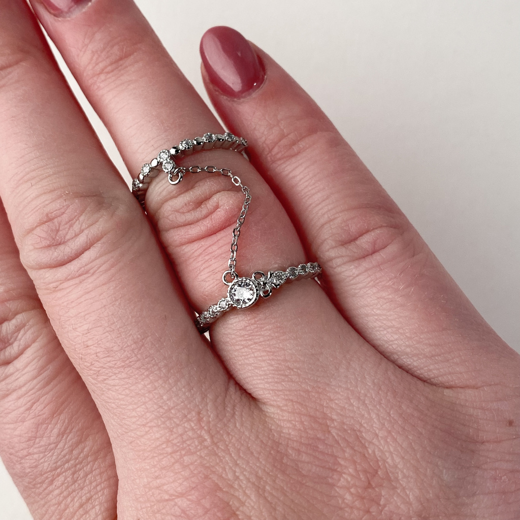 Stříbrný dvojitý prsten se zirkony
